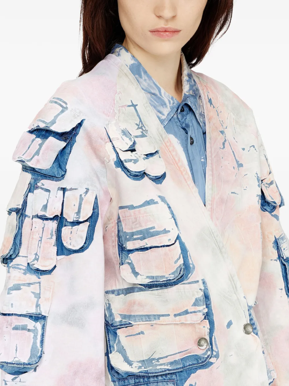 Diesel Denim jas met geruite afwerking Wit