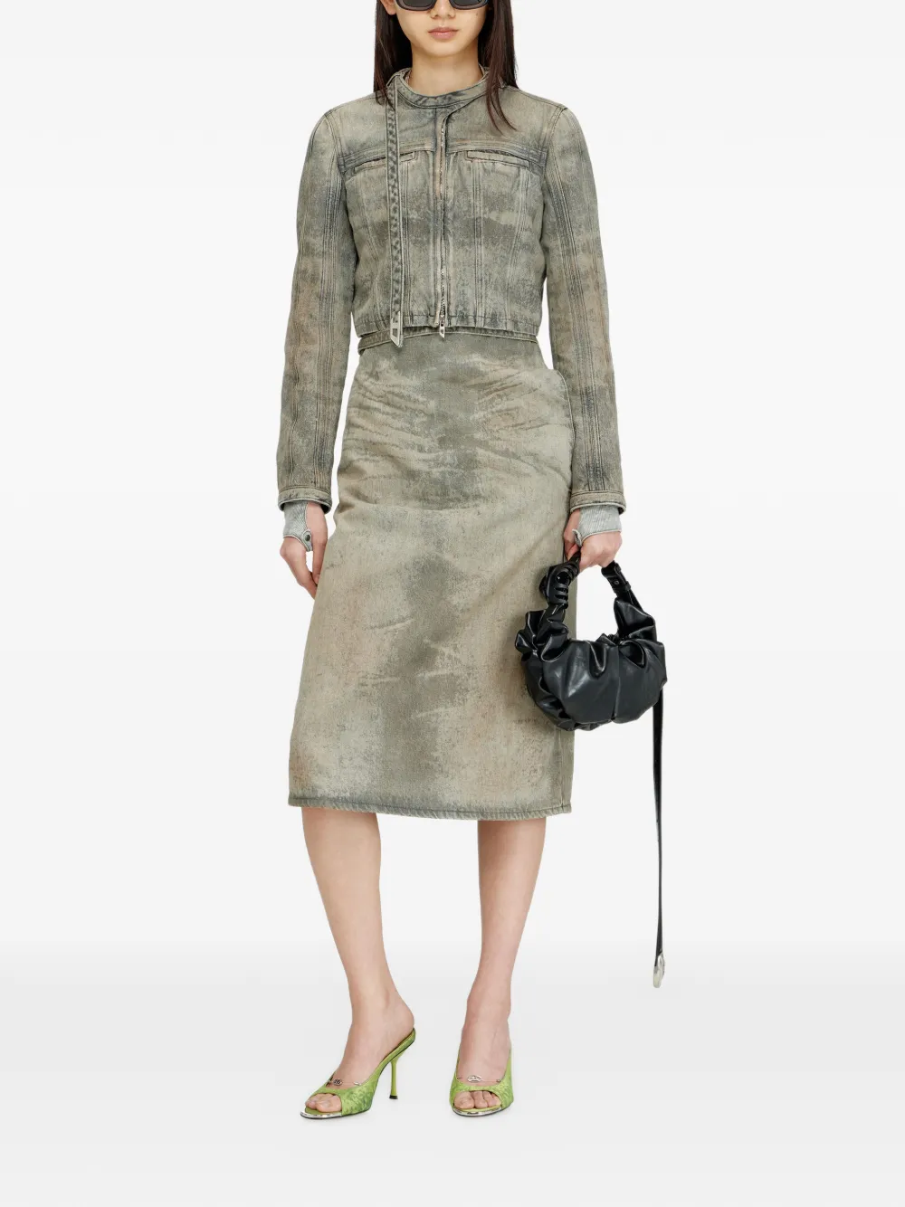  Diesel De-morika-fsi Wrapover-belt A-line Midi Skirt - Grey 