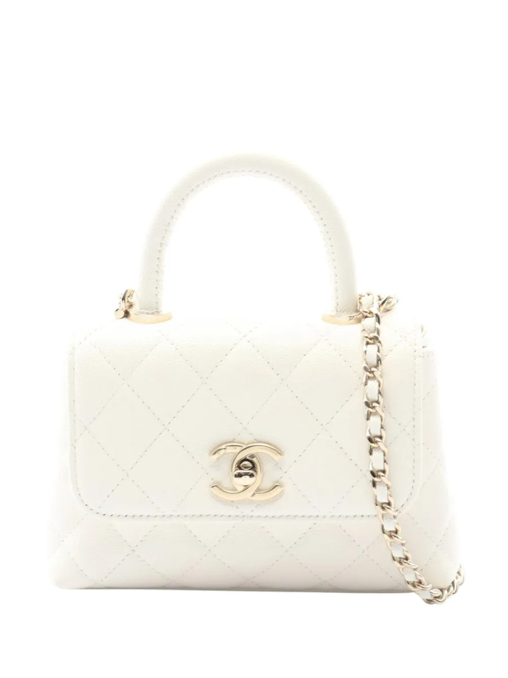 CHANEL Pre-Owned Borsa a tracolla Extra Mini Coco in pelle Caviar trapuntata con manico 2021-2026 - Bianco