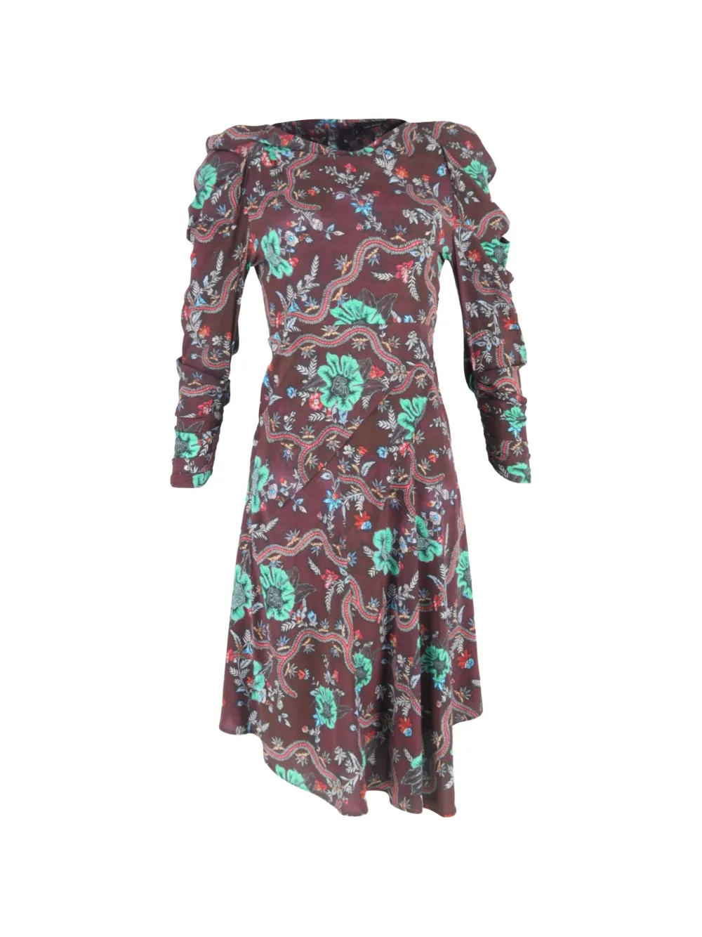 Isabel Marant Vintage floral-print asymmetric silk mini dress - Marrone