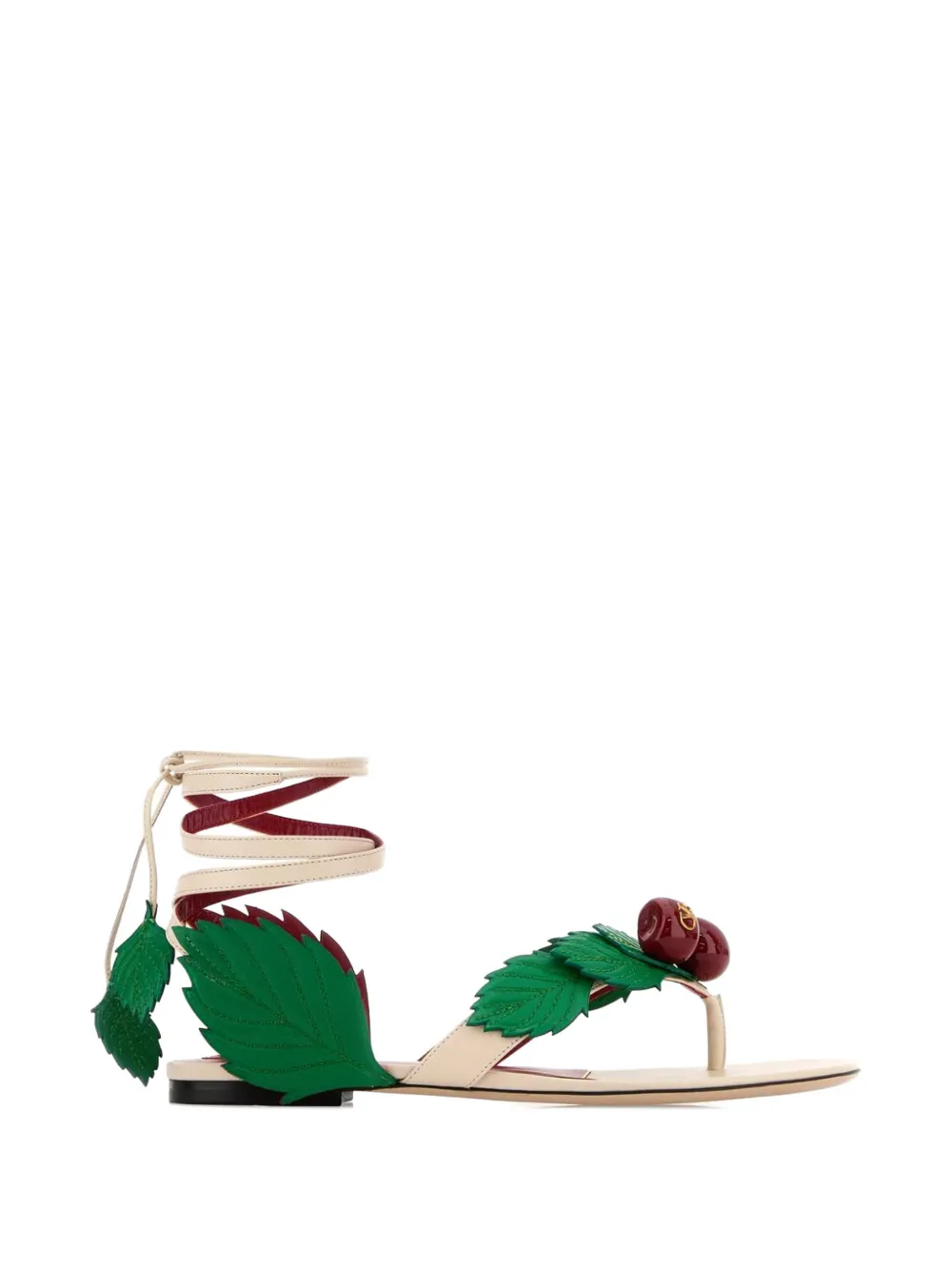 Valentino Garavani Leather Cherry Thong Sandals In Neutral