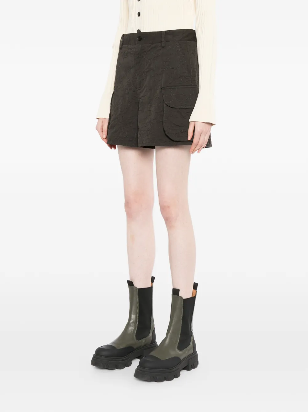  Jnby Floral-embroidered Shorts - Brown 
