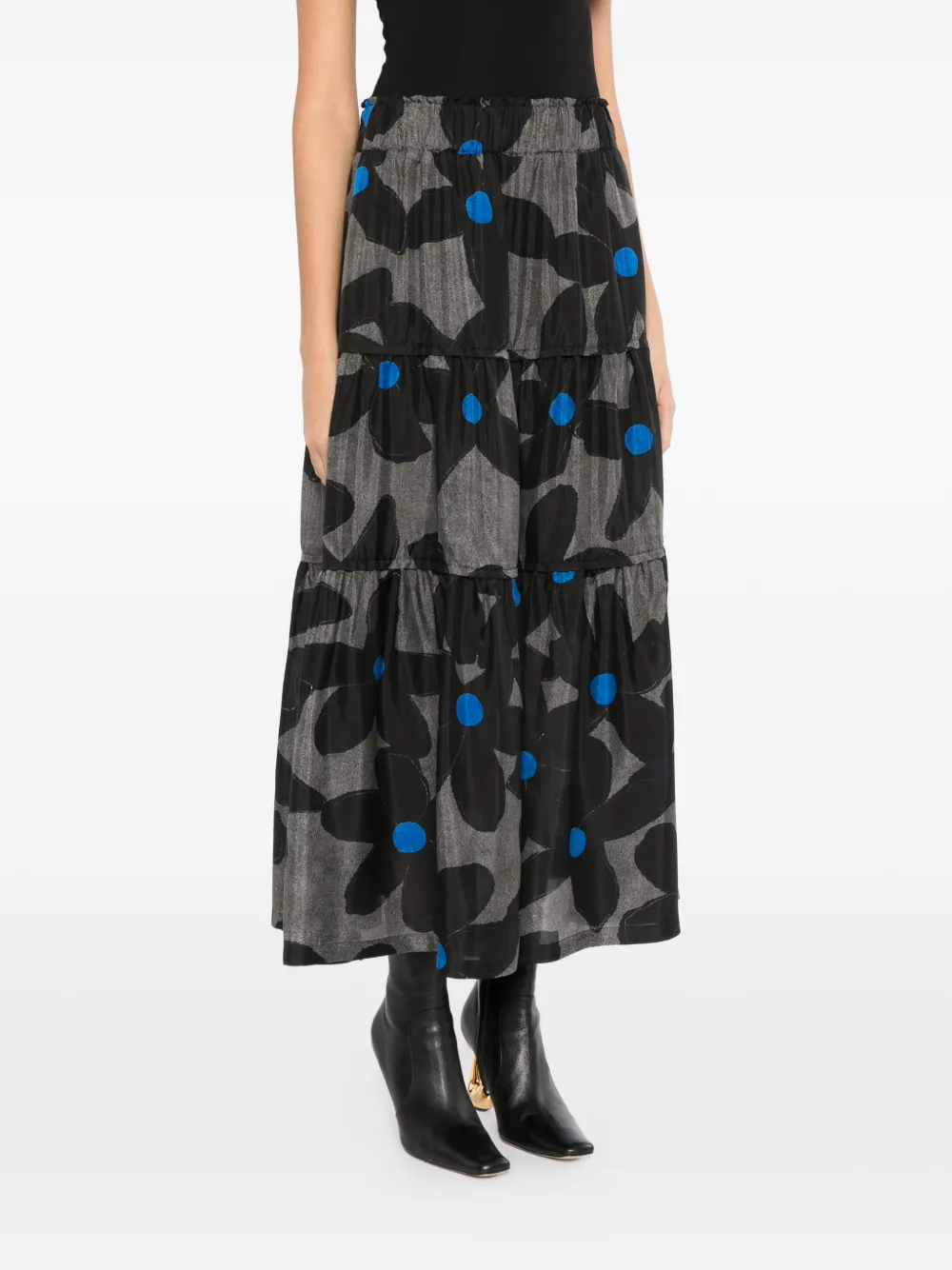 LESS Rok met bloemenprint Grijs
