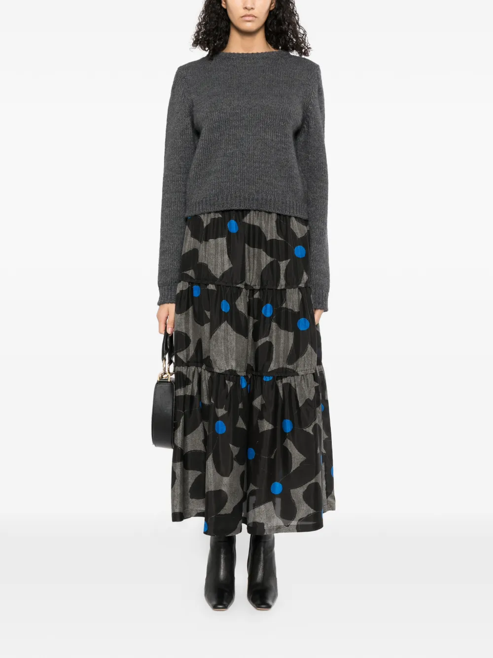 LESS Rok met bloemenprint Grijs
