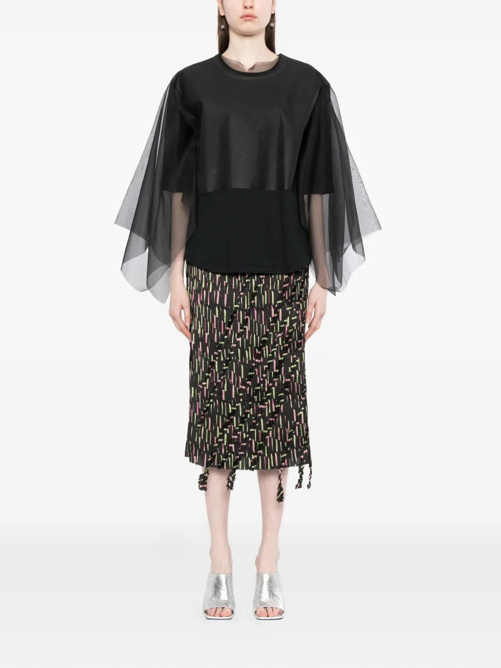  Jnby Geometric-print Midi Skirt - Black 