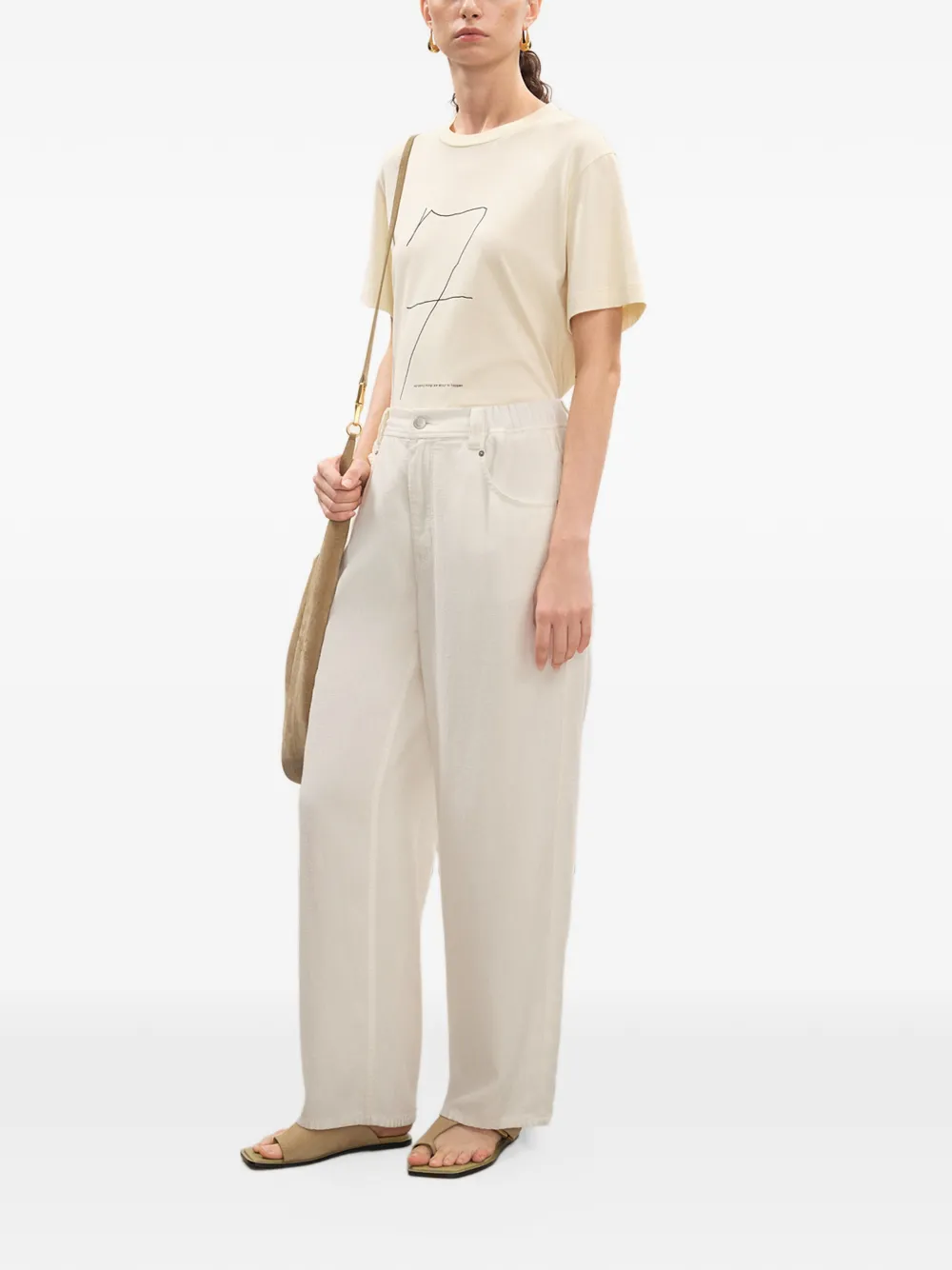 LESS Straight broek met trekkoord Beige