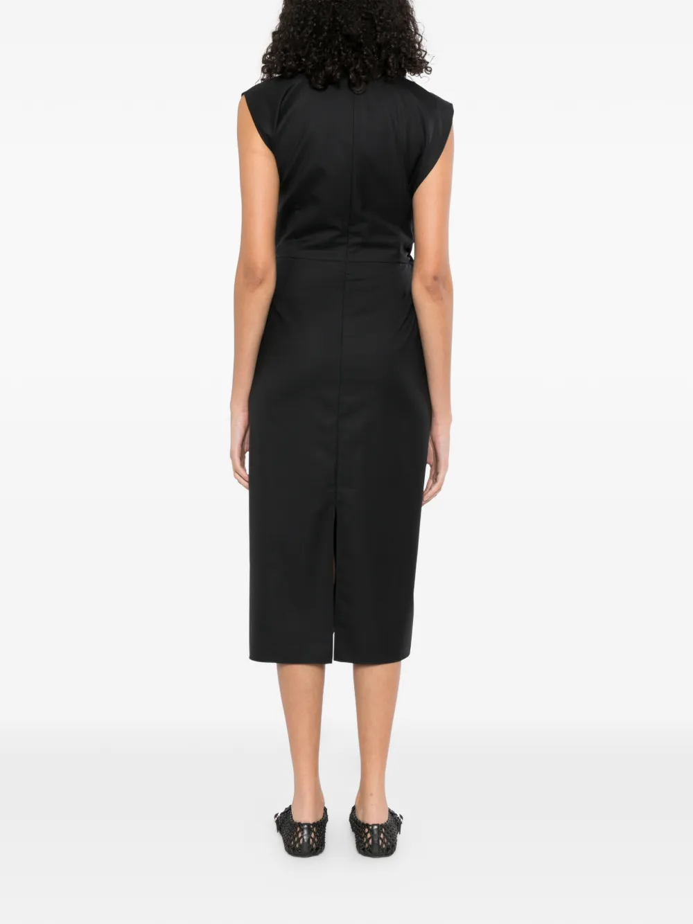 LESS Gedrapeerde jurk met gestrikte taille Zwart