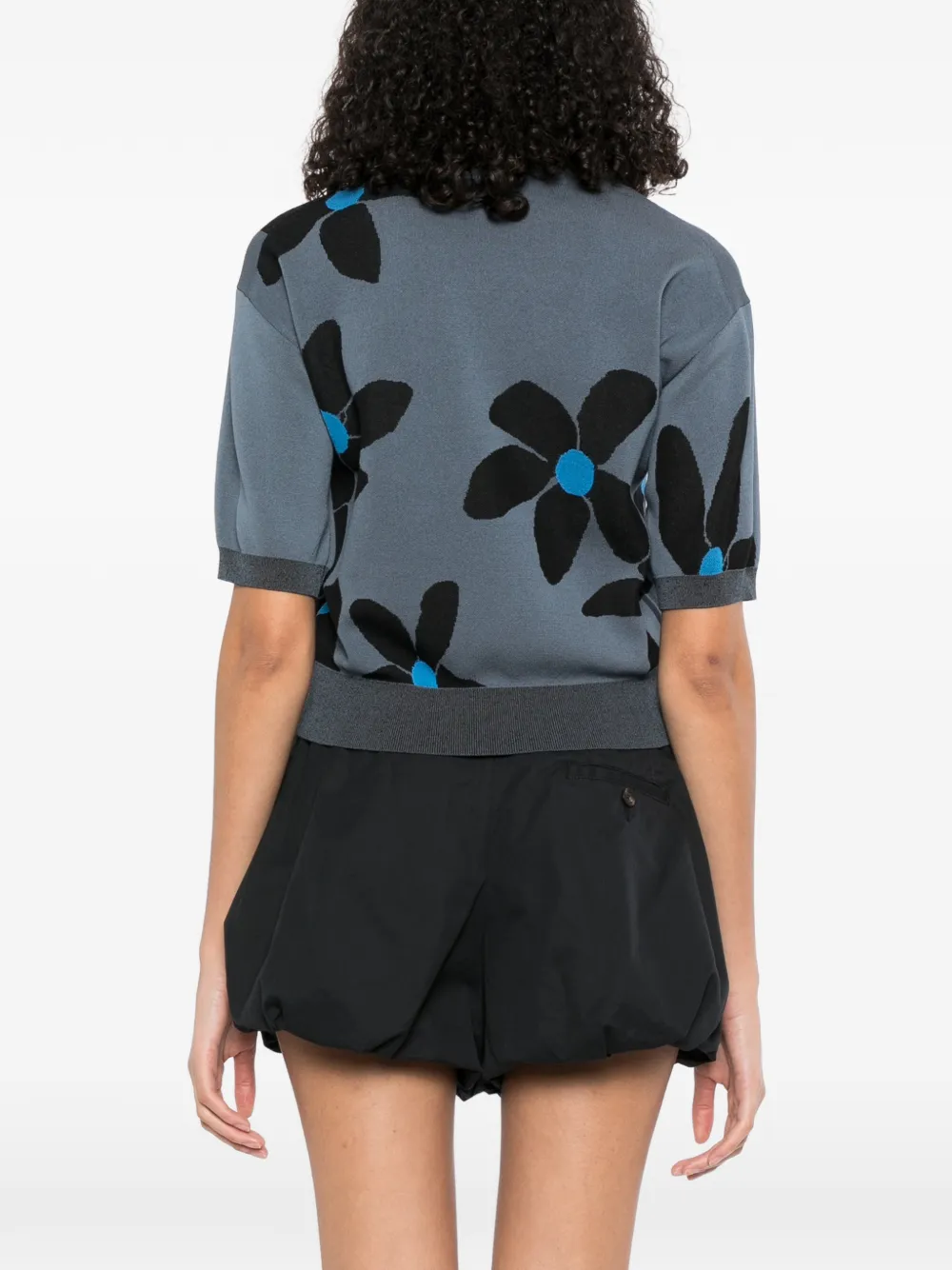 LESS T-shirt met geborduurde bloemen Blauw