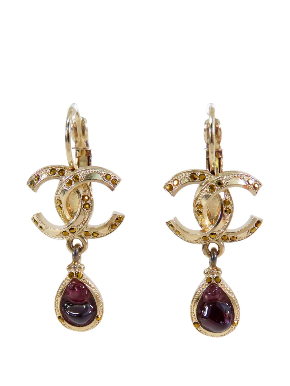 CHANEL Pre-Owned 2012 Gold Plated CC Rhinestone Tear Drop Swing Lever Back Earrings costume earrings - Oro