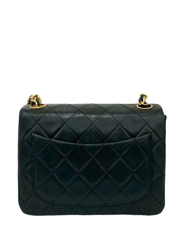 CHANEL ブラック レザー バッグ 中型 CHANEL Pre-Owned 1986-1988 Mini Square Classic Lambskin Single