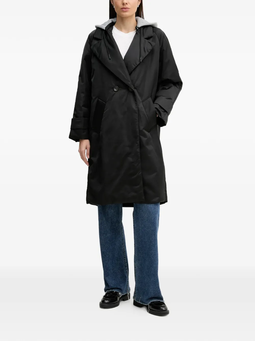  Sisley Button Double-breasted Coat - Black 