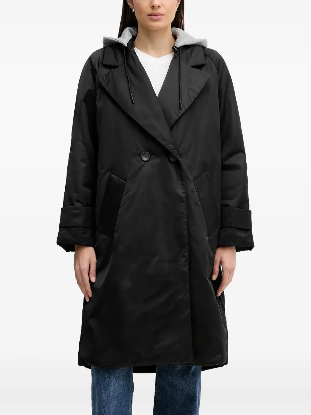Sisley button double-breasted coat - Black