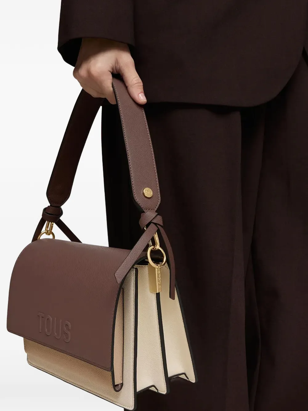  Tous Embossed Satchel Cross Body Bag - Brown 