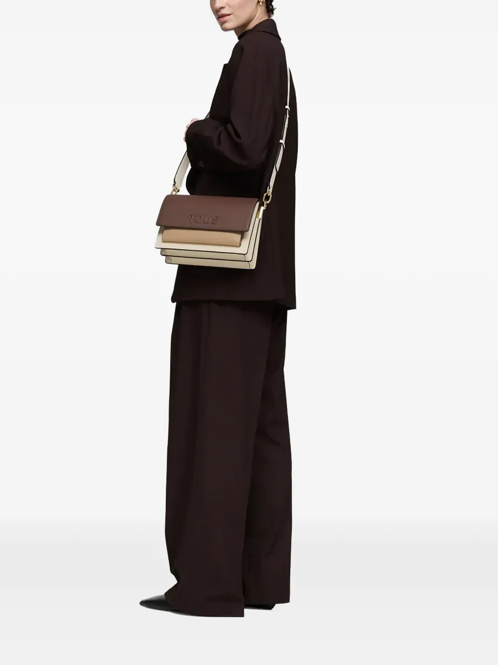  Tous Embossed Satchel Cross Body Bag - Brown 
