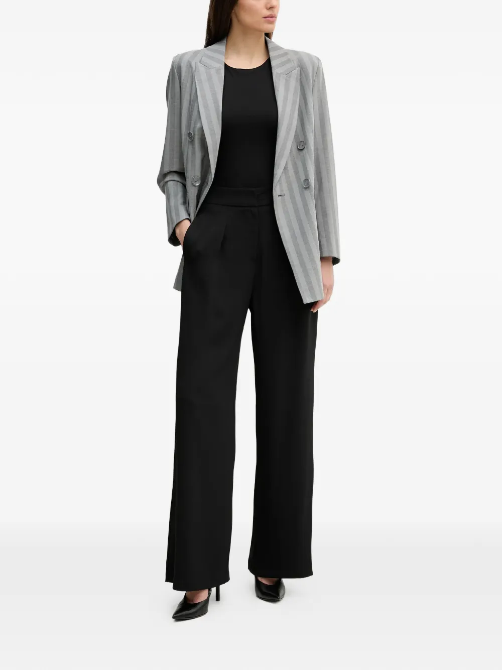 Sisley Gestreepte blazer met dubbele rij knopen Grijs