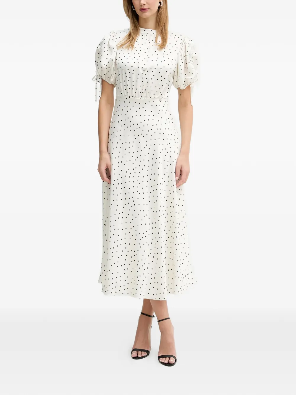 Silvian Heach Polka-dot Puff-sleeve Dress In White