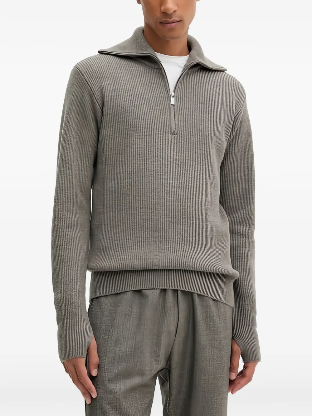 Barena Gerippter Strick mit Reißverschluss - Grau