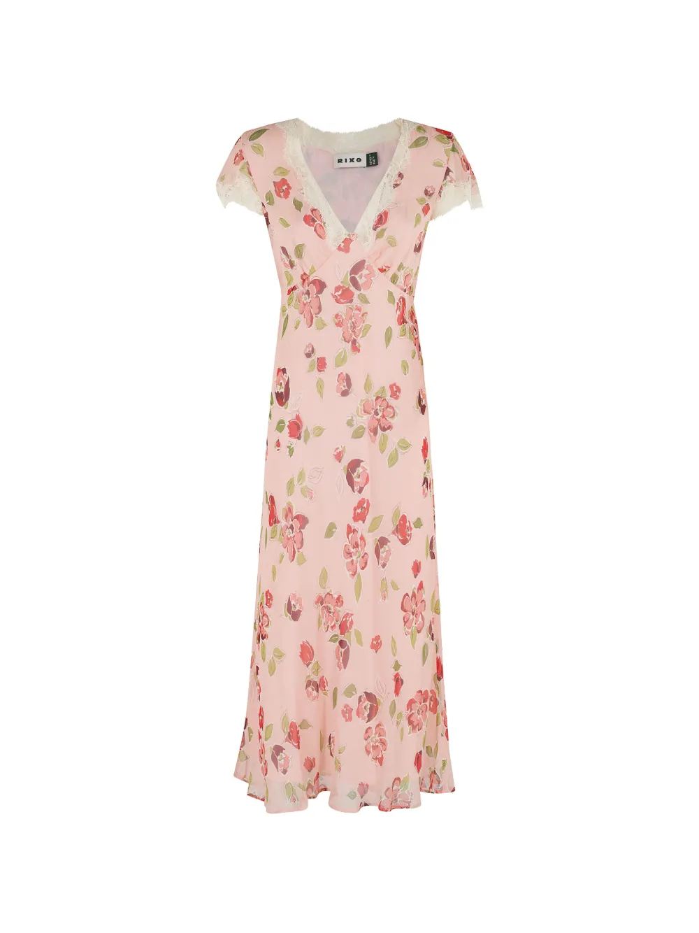 Rixo Clarice floral-print lace-trim midi dress - Rosa