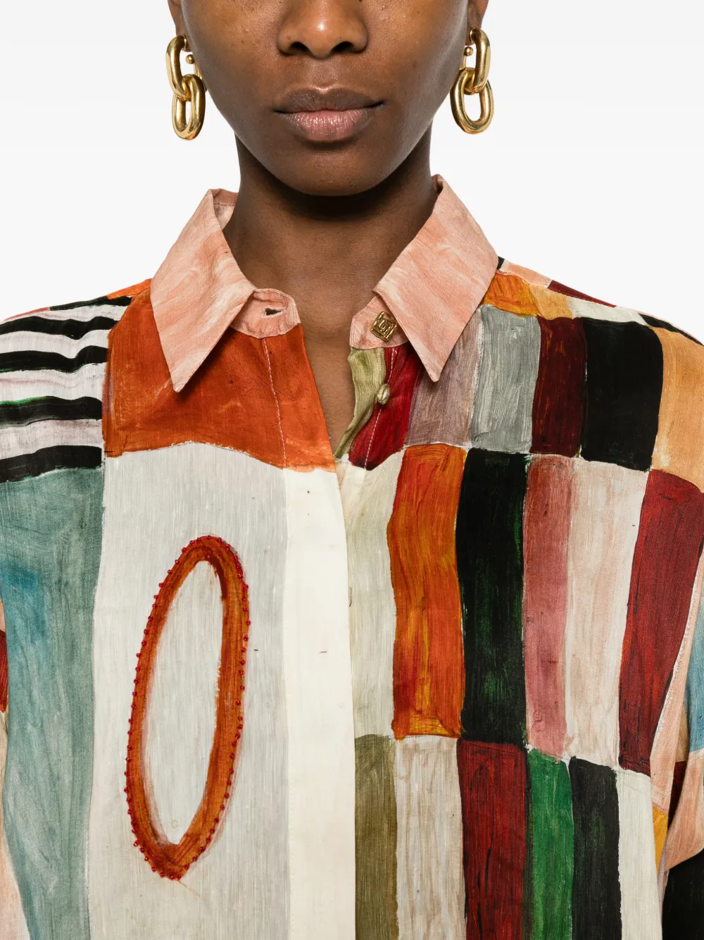 ALEMAIS x Laurence Leenaert Marjorelle blouse met patchwork Oranje