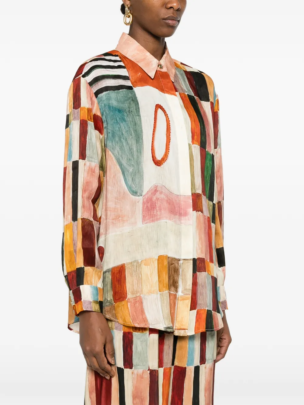 ALEMAIS x Laurence Leenaert Marjorelle blouse met patchwork Oranje