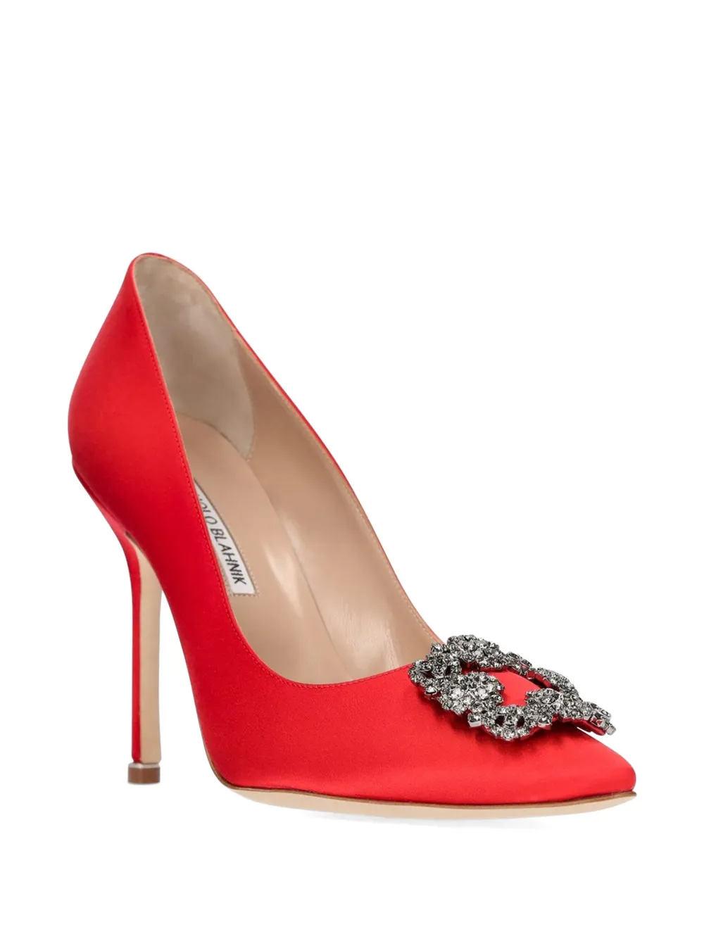 Manolo Blahnik Satijnen pumps met gesp Rood