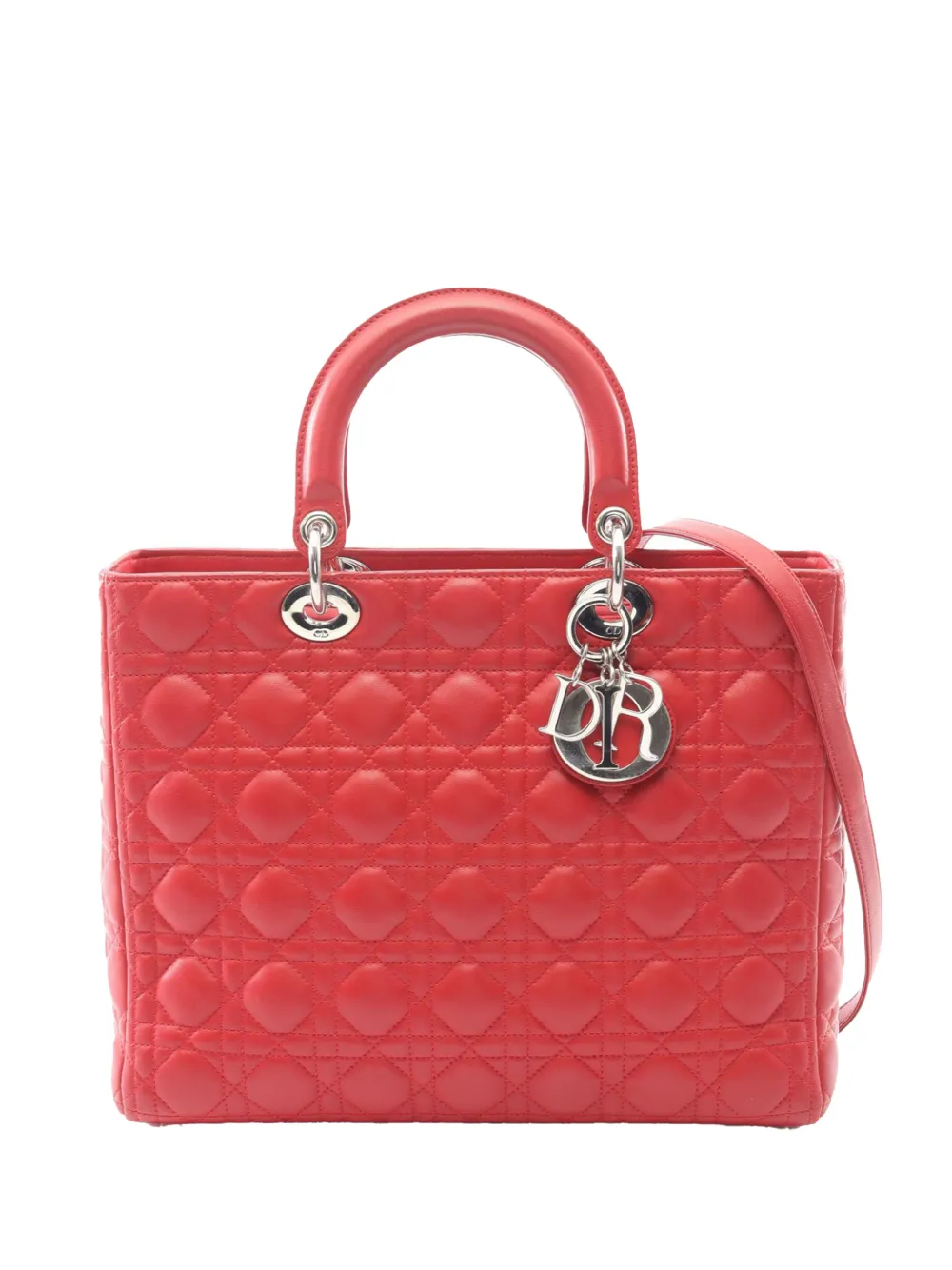 Christian Dior Pre-Owned Borsa a tracolla Lady Dior grande in pelle di agnello con motivo Cannage 2011 - Rosso