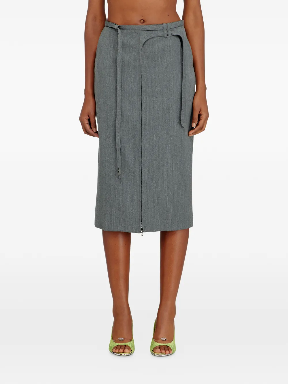  Diesel O-rice Front-zip Midi Skirt - Grey 