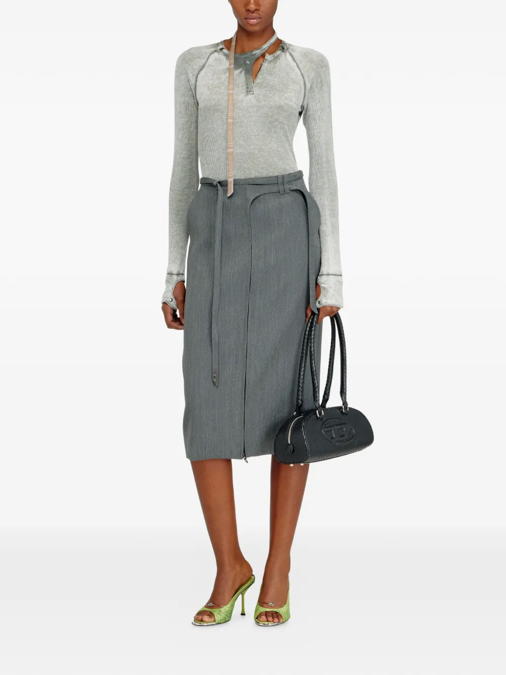  Diesel O-rice Front-zip Midi Skirt - Grey 