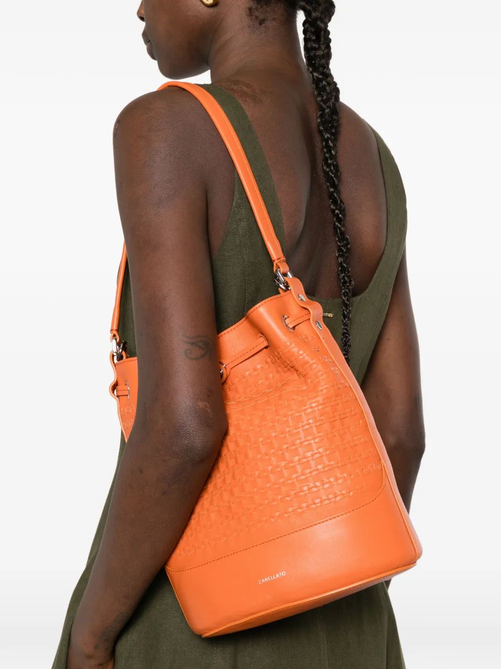 Zanellato Monda leren bucket-tas met handgreep Oranje