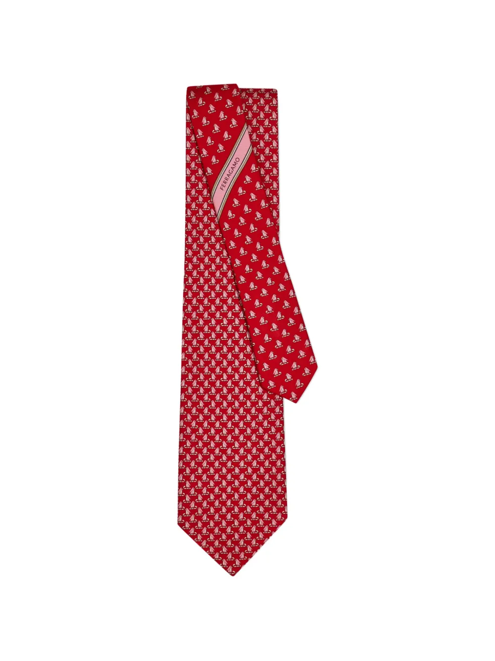  Ferragamo Penguin Print Silk Tie - Red 