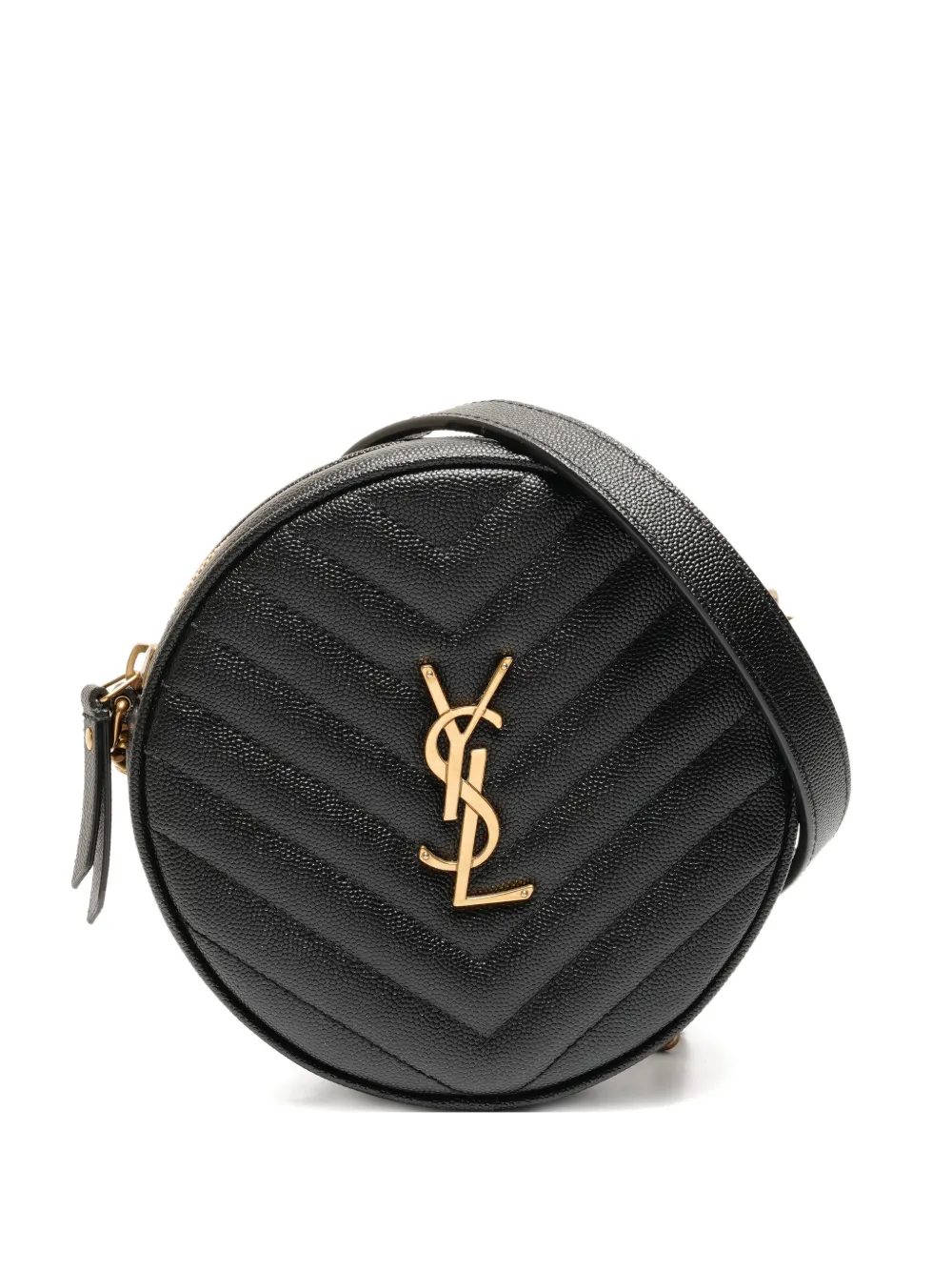 Saint Laurent Pre-Owned 2019 Vinyl Round chevron leather cross body bag - Nero