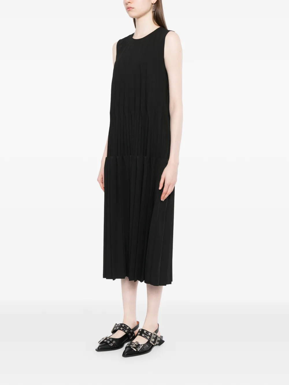  Jnby Robe Plissée à Design Sans Manches - Noir 
