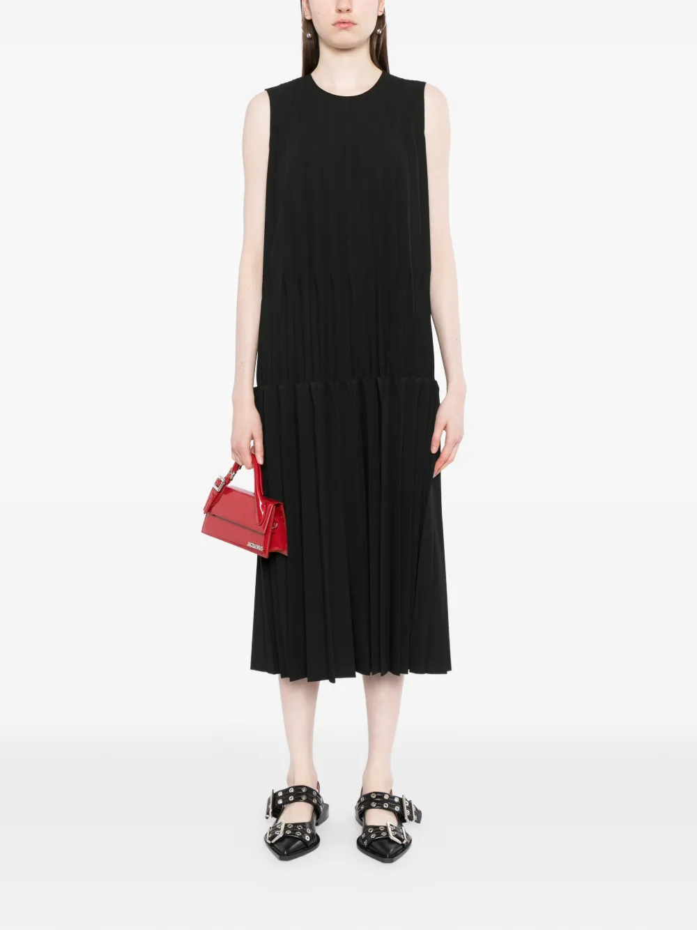  Jnby Robe Plissée à Design Sans Manches - Noir 