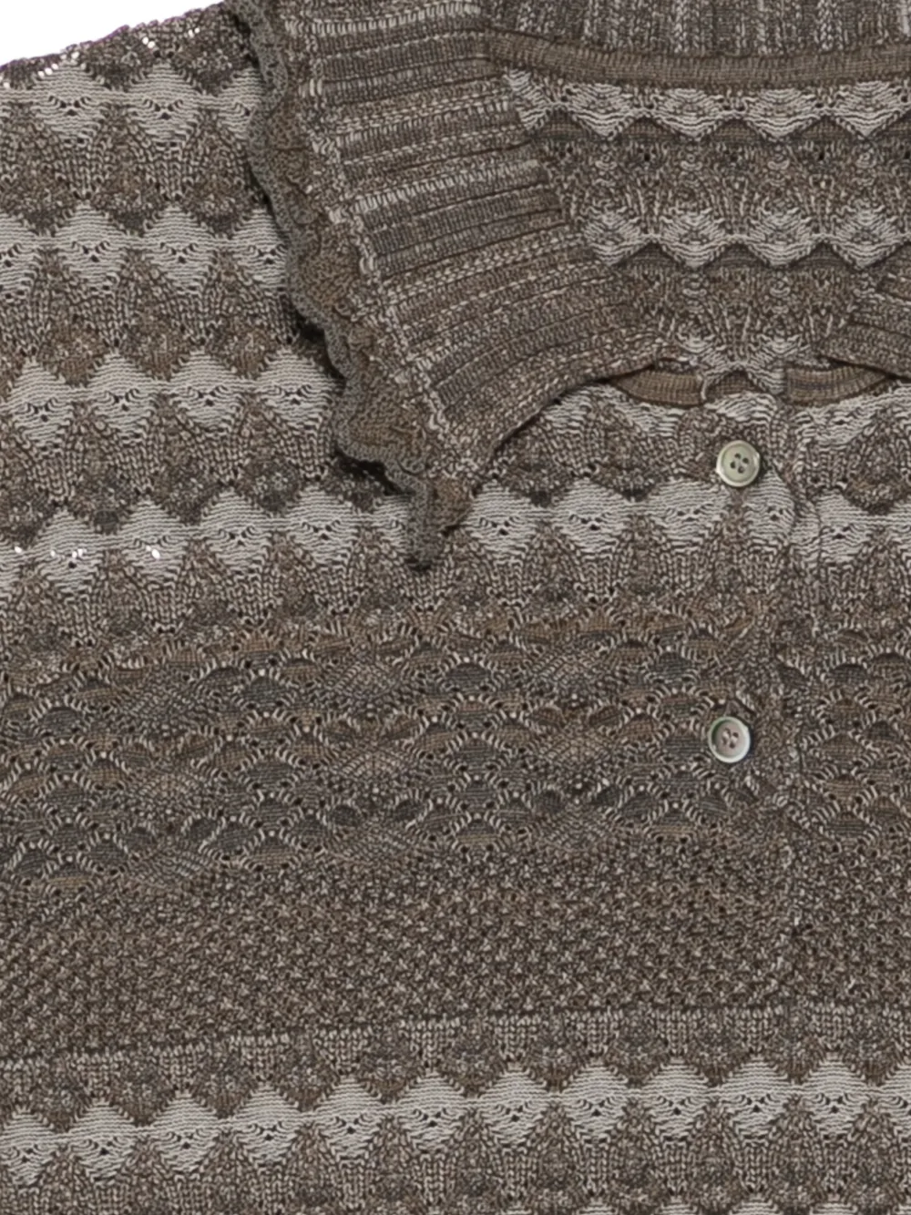  Jnby Collared Patterned Knit Top - Brown 