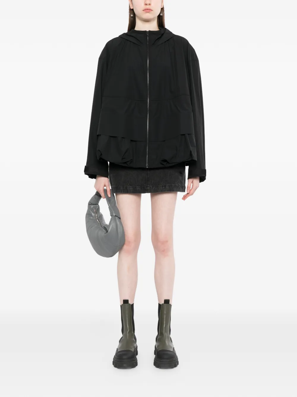  Jnby Drawstring-hem Hooded Jacket - Black 