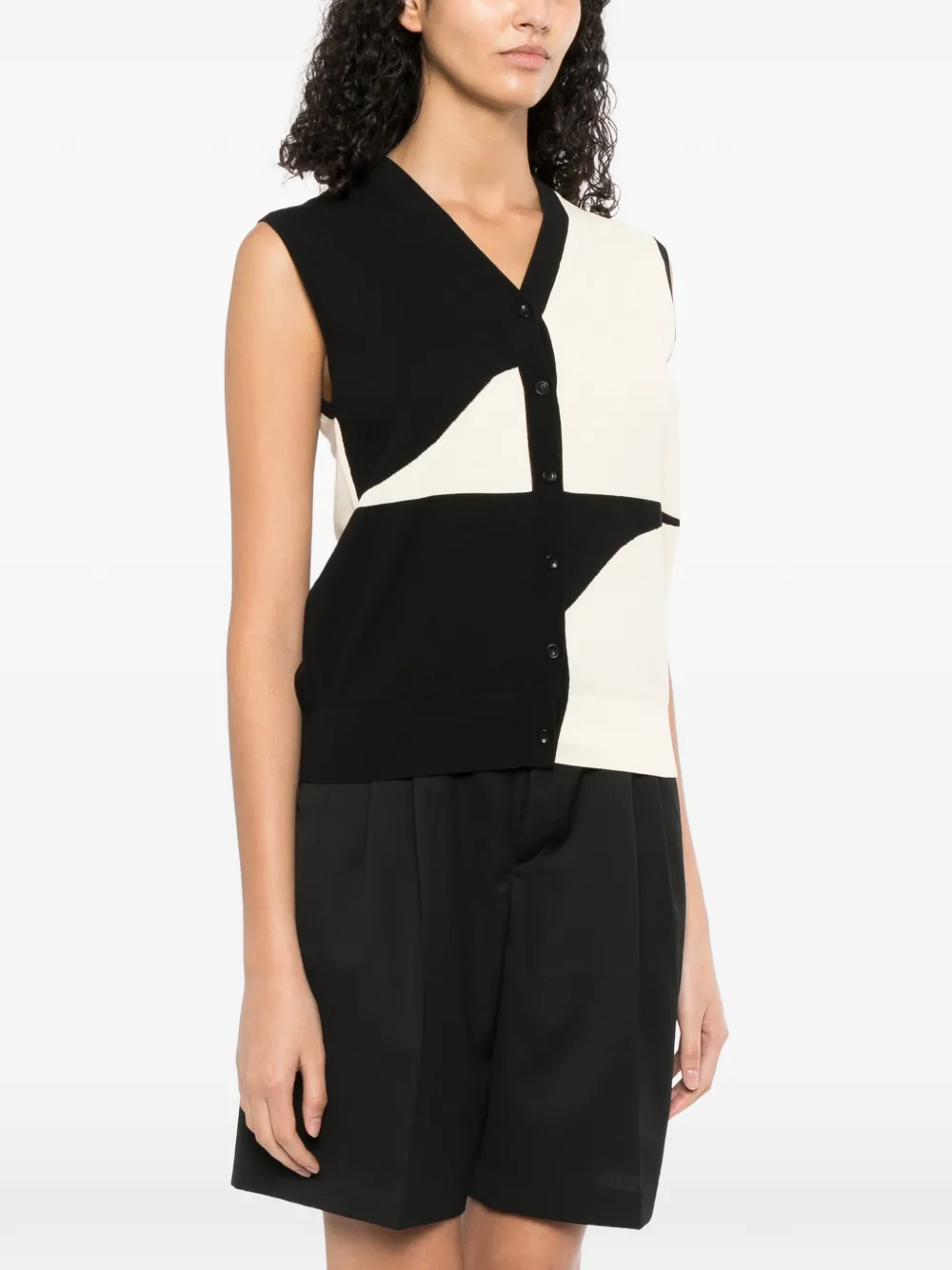  Less Colour-block V-neck Vest - Black 