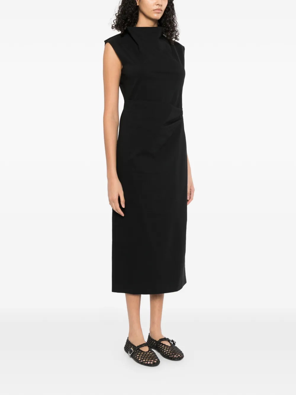 LESS Mouwloze jurk met gedrapeerde taille Zwart