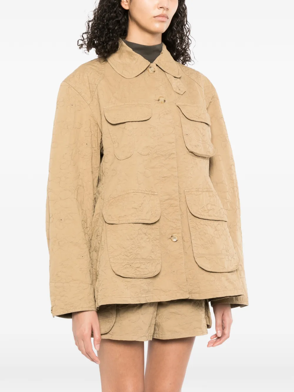 Jnby Floral-embroidered Jacket - Neutrals 