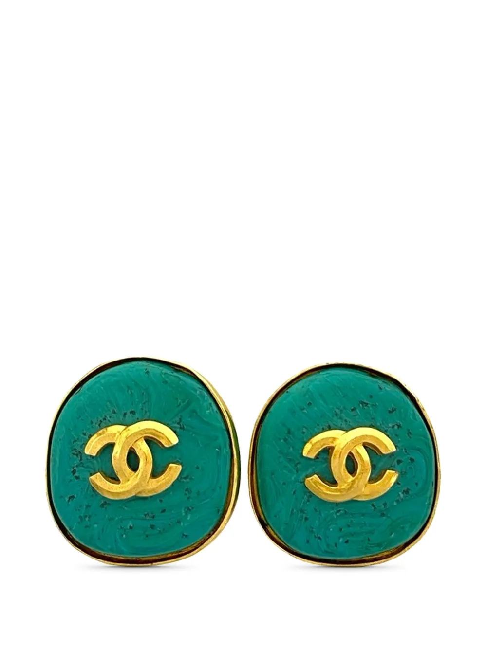 CHANEL Pre-Owned 1998 CC Gold Plated Stone Clip On earrings - Oro