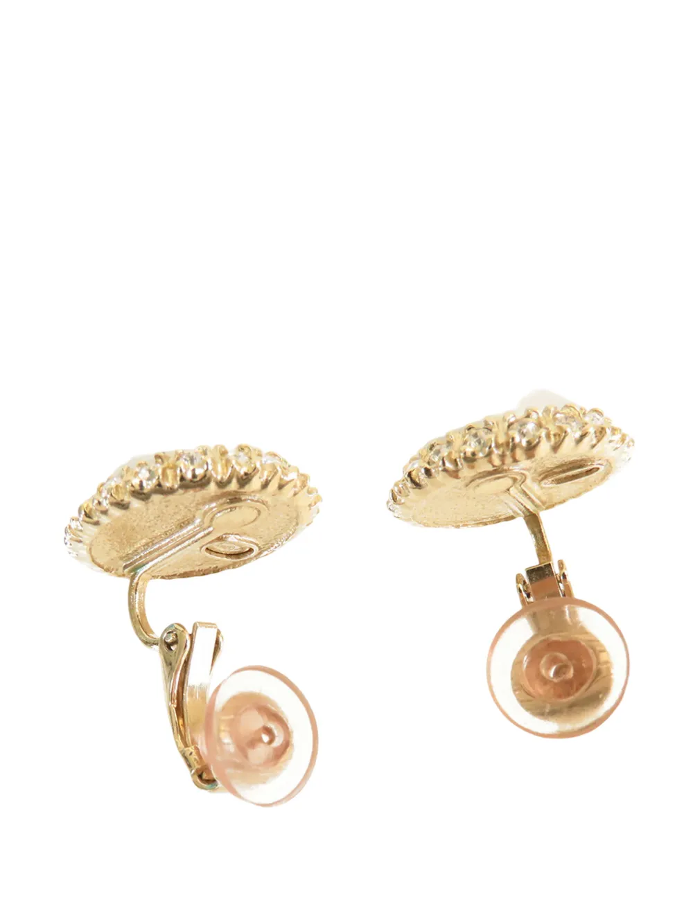 Chanel Pre-owned 2020 Cc Gold Plated Lacquered Faux Pearl And Rhinestone Clip On Earrings Costume Earrings - White 