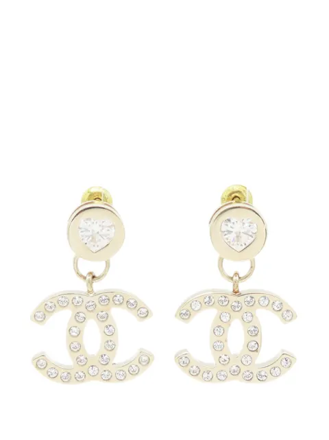 CHANEL Pre-Owned 2024 CC Gold Plated Rhinestone Heart Push Back Earrings costume earrings