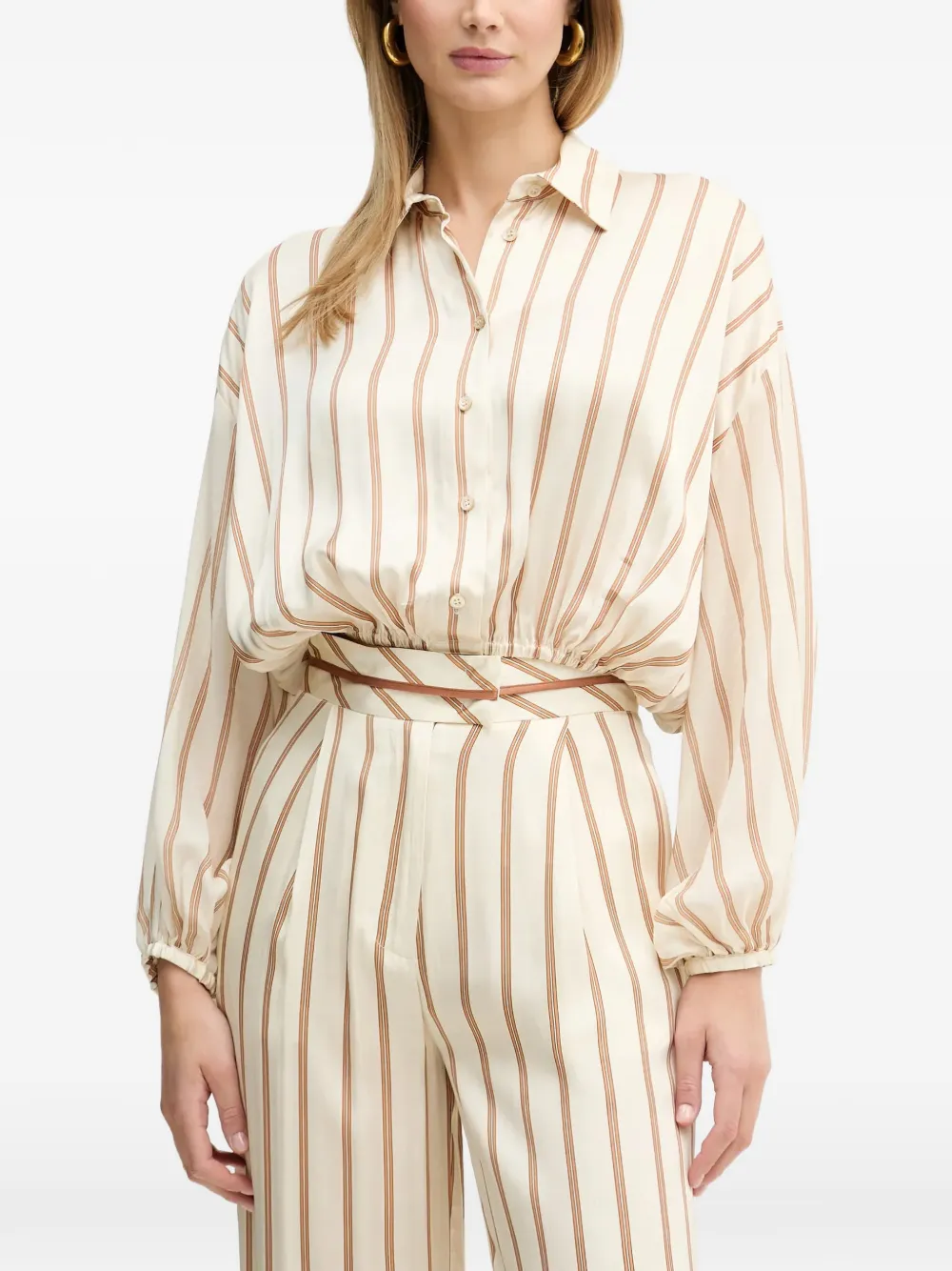 SIMONA CORSELLINI striped-pattern shirt - Nude