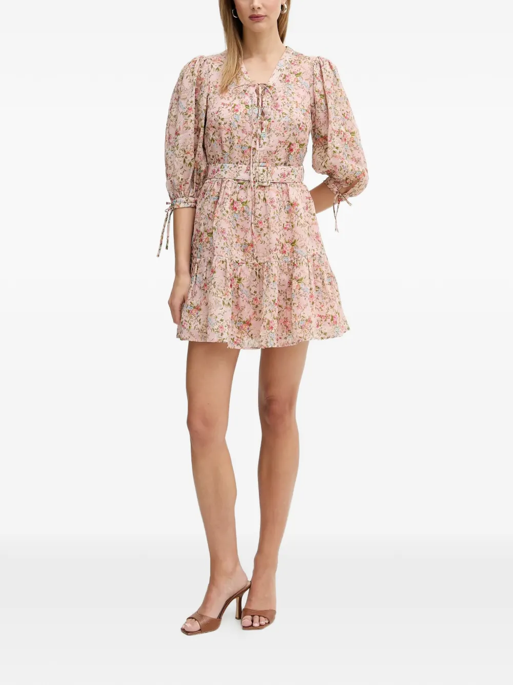 Silvian Heach Mini-jurk met bloemenprint en ceintuur Roze