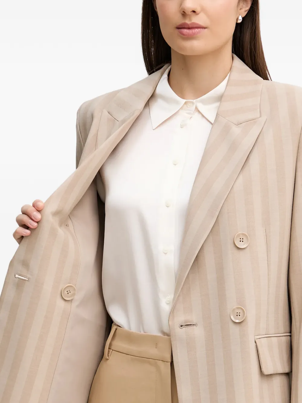 Sisley Gestreepte blazer met dubbele rij knopen Beige