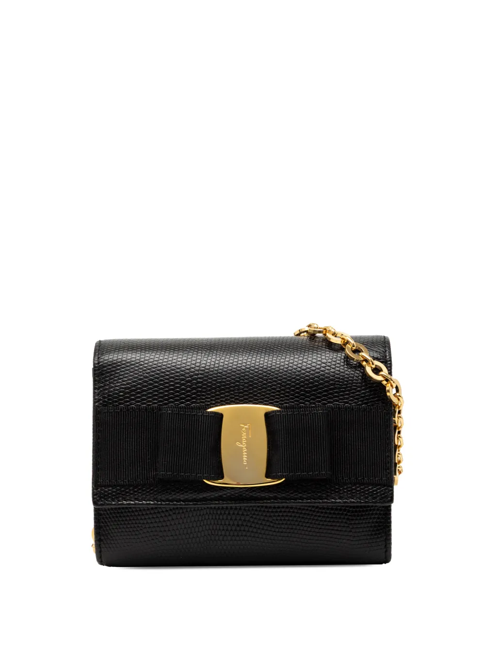 Ferragamo Pre-Owned 2010-2026 Mini Textured Leather Vara Bow Convertible Chain crossbody bag - Nero