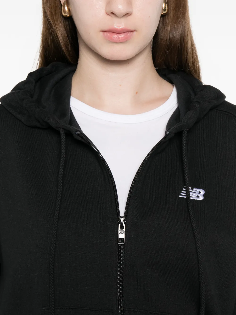New Balance Hoodie met rits en logo Zwart