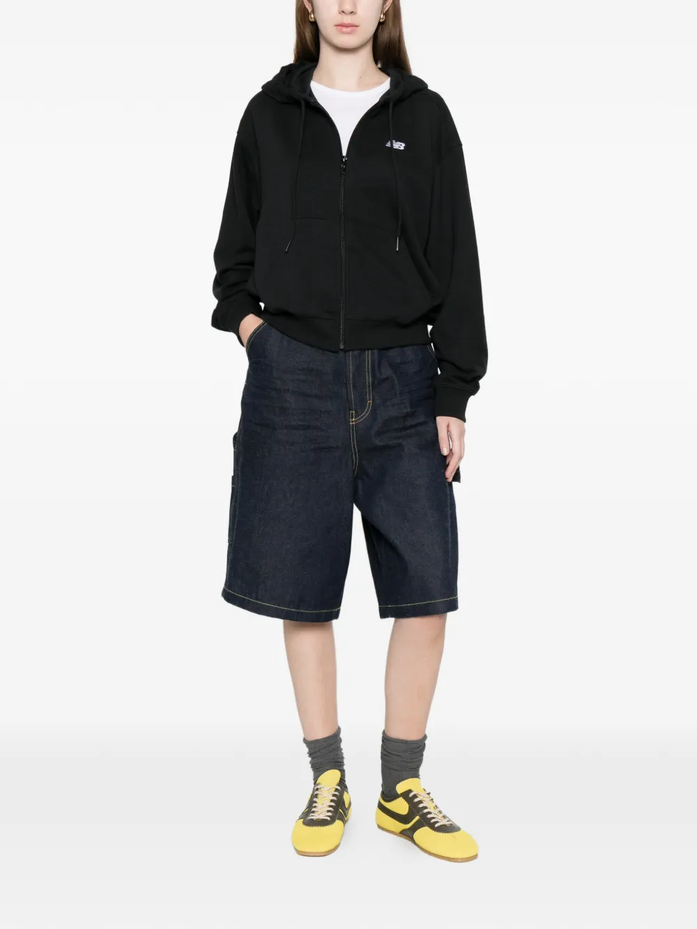 New Balance Hoodie met rits en logo Zwart