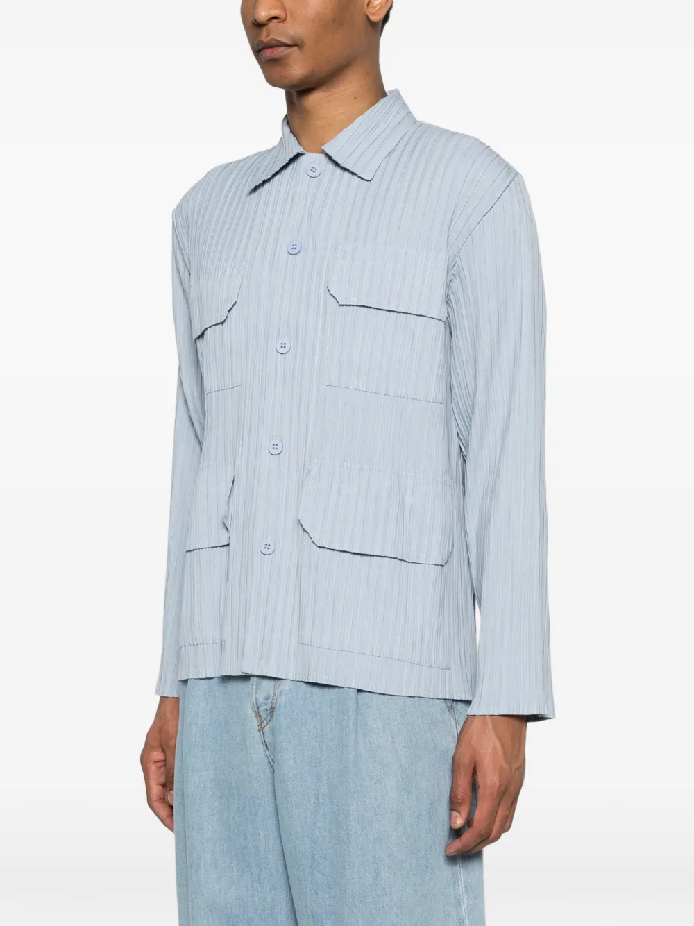  Gongdid Design Pleated Pocket Shirt - Blue 