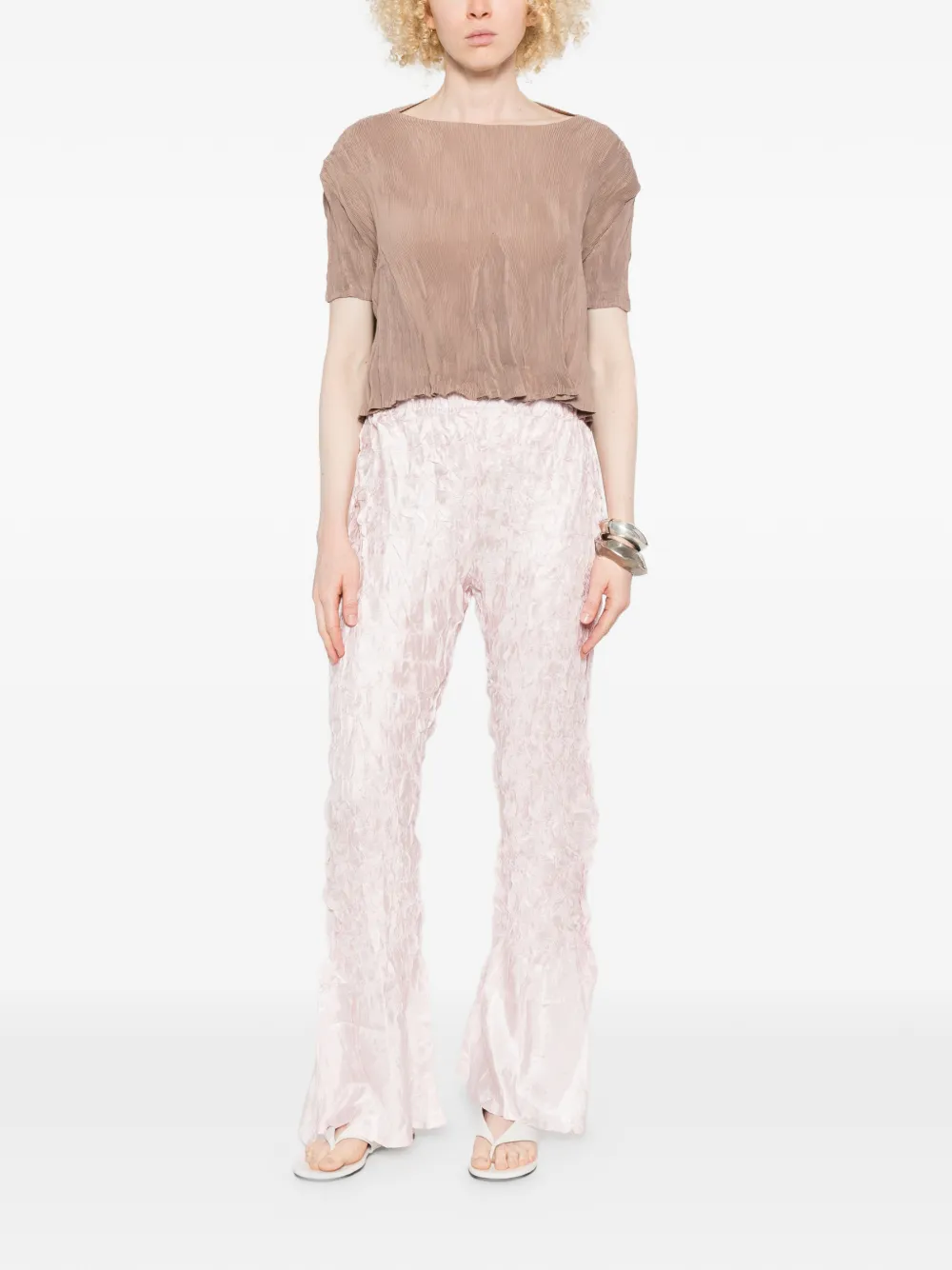  Gongdid Design Pleated Short-sleeve Top - Neutrals 