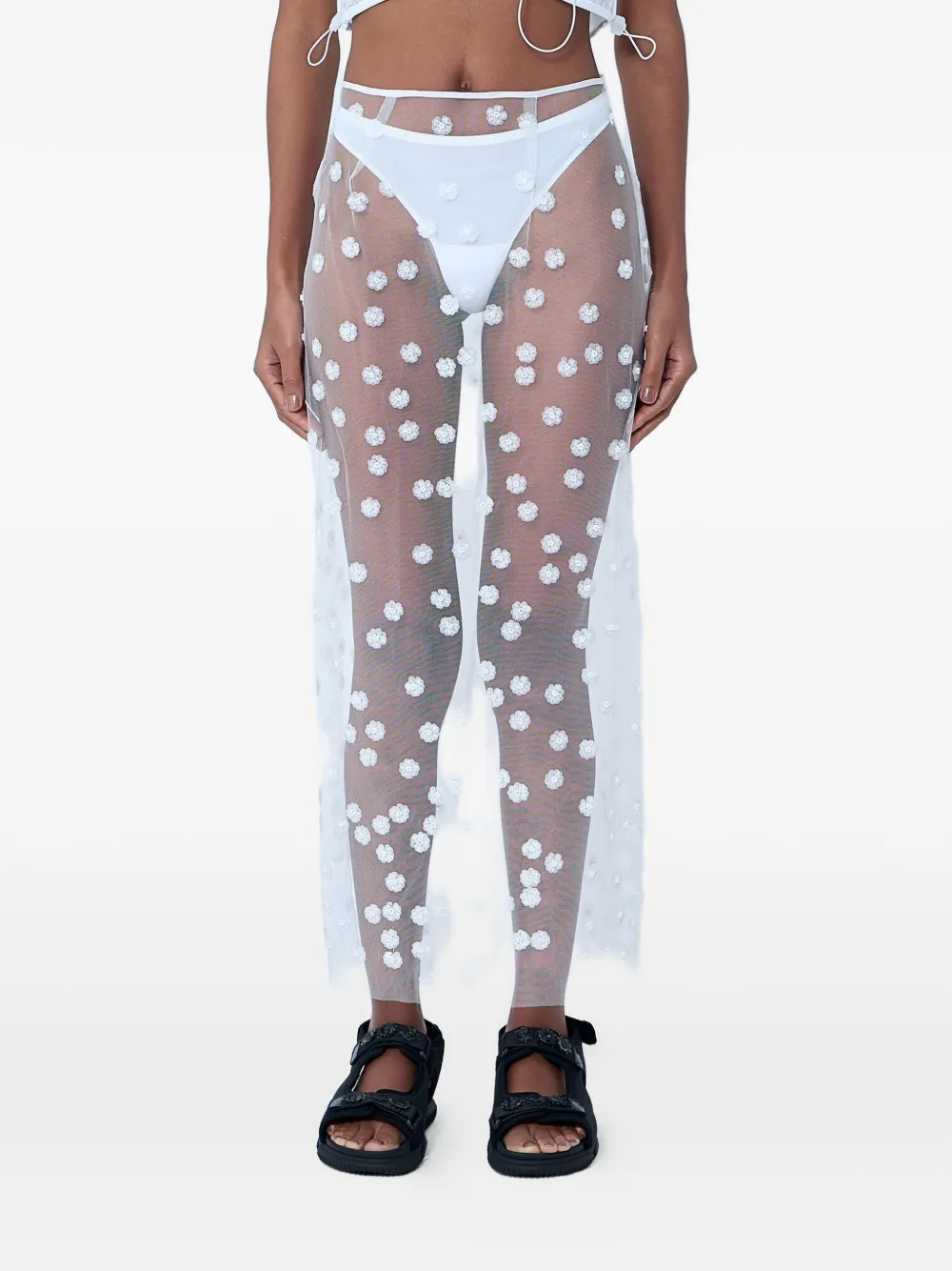 Cecilie Bahnsen floral-appliqué maxi skirt - Bianco